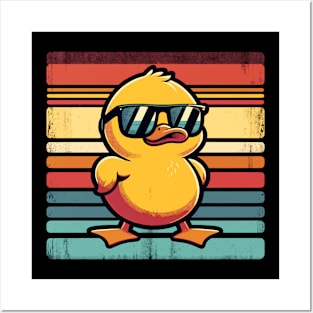 Cool Retro Yellow Duck in Sunglasses 70s 80s 90s Funny Duck Posters and Art